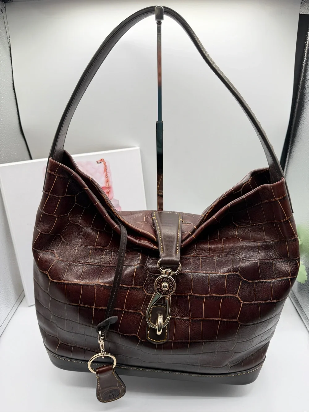 Dooney & Bourke Brown Croco-Embossed Leather Hobo Bag